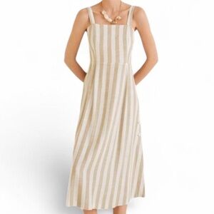 Mango Beige and White Striped Midi Button Side Sundress